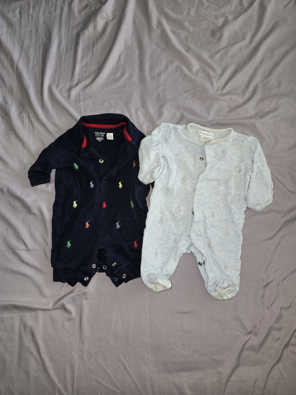 Polo by Ralph Lauren Navy One-Piece Footie with Multicolor Embroidered Logos